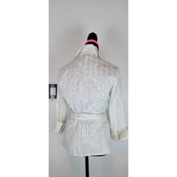 ANN TAYLOR LOFT TOP Top Womens SZ 8 Double-Breasted Button-Down Shirt Stripped W - Picture 6 of 10